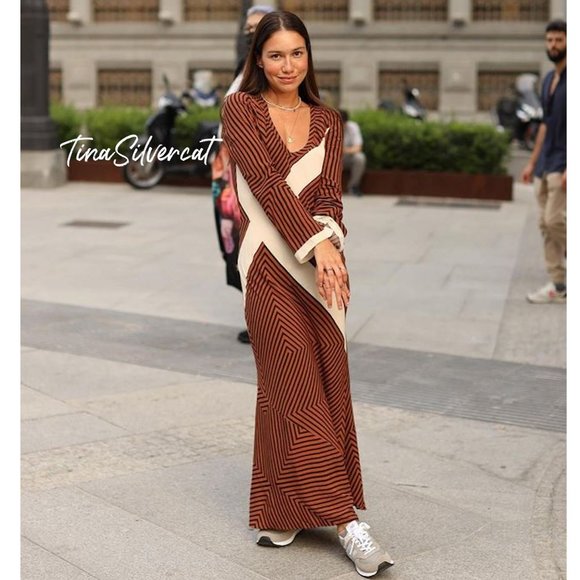 BLOGGER'S FAVE! Zara Striped Midi Dress Brown Sz XS, Small NWT - Picture 8 of 17